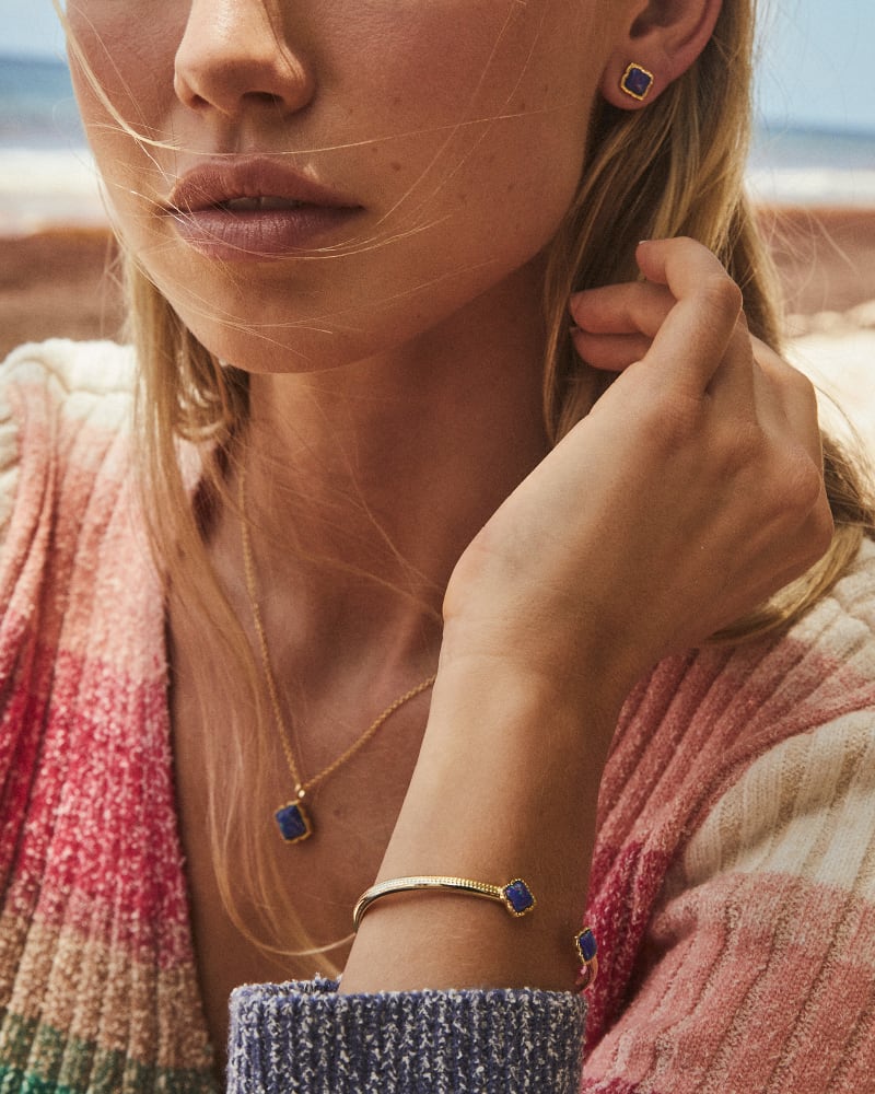 Mallory Gold Stud Earrings in Indigo Kyocera Opal Kendra Scott